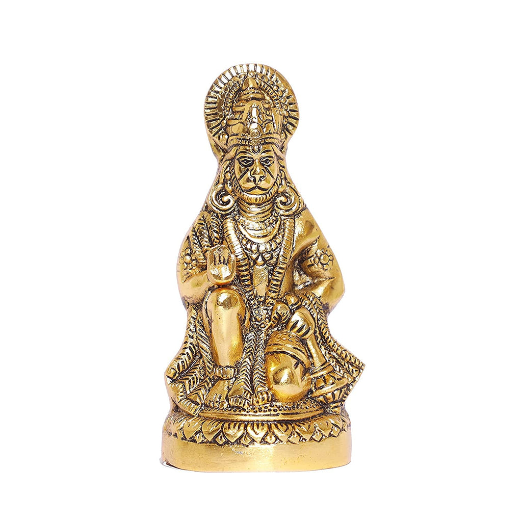 KridayKraft Metal Hanuman Ji Statue Sitting Idol Bajrangbali Murti Gift Article Decorative Showpiece, Gold Plated, 1 Piece.