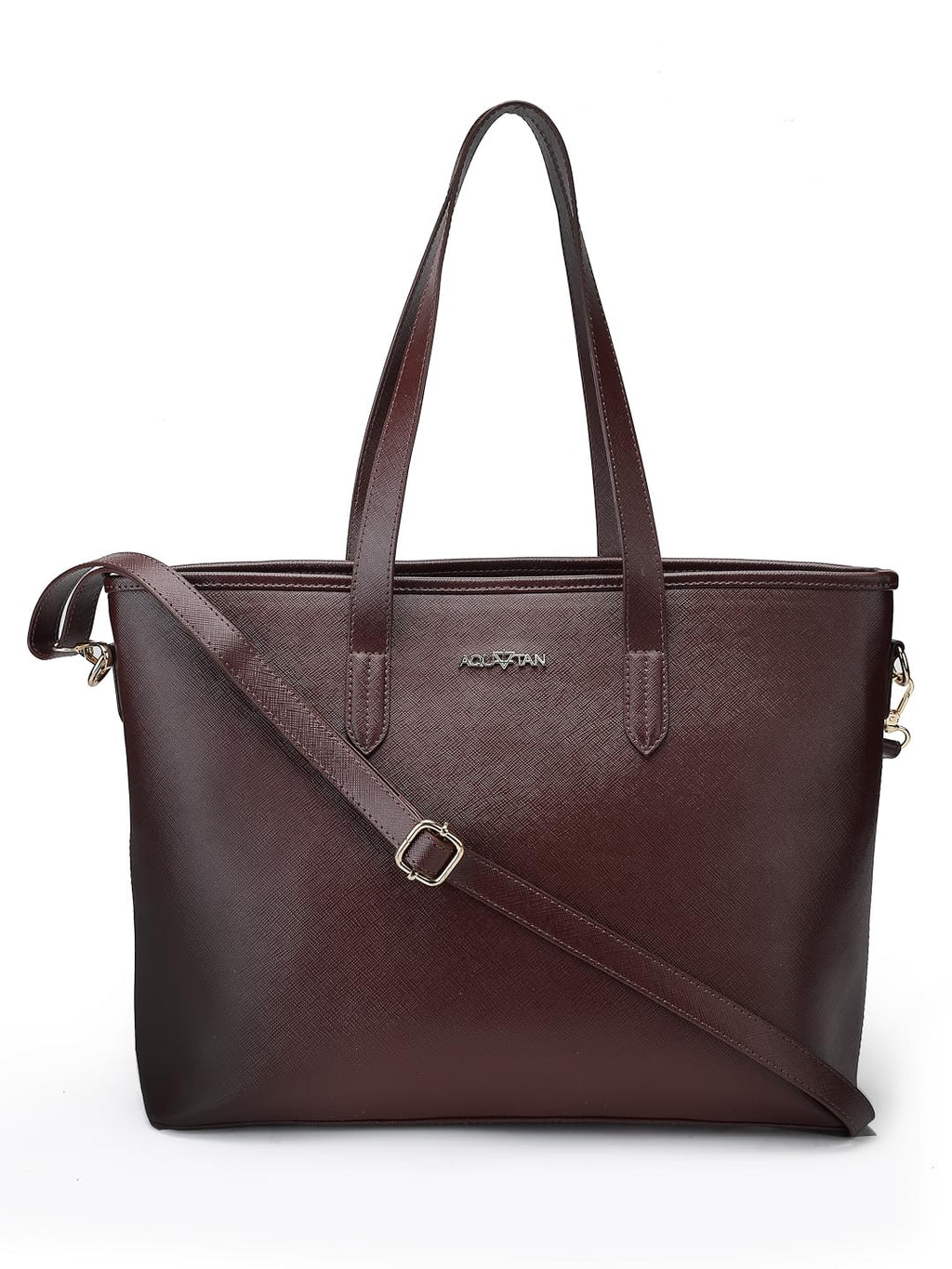 Aquatan Saffinao Dark Brown PU Leather Tote Bag for Women – Elegant, Durable Handbag for Office and Casual Outings
