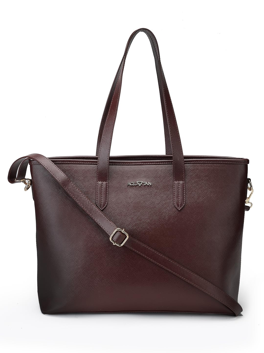 Aquatan Saffinao Dark Brown PU Leather Tote Bag for Women – Elegant, Durable Handbag for Office and Casual Outings