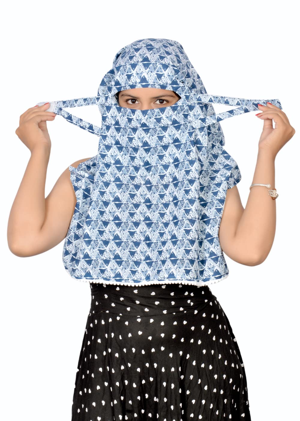 DEEPNYRA - LIVING STYLE Cotton Scarf Cum Mask Women Sunlight UV Protection for Female Light Blue