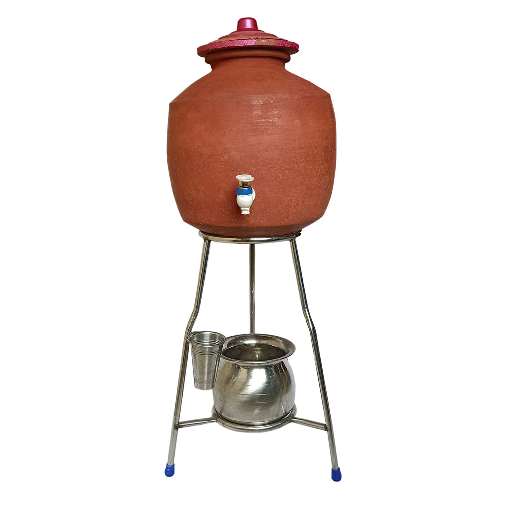 Meena Enterprises GT Water Pot Stand - Copper Matka Holder, Dispenser Stand, Round Countertop Tiered Shelf (Type 2)