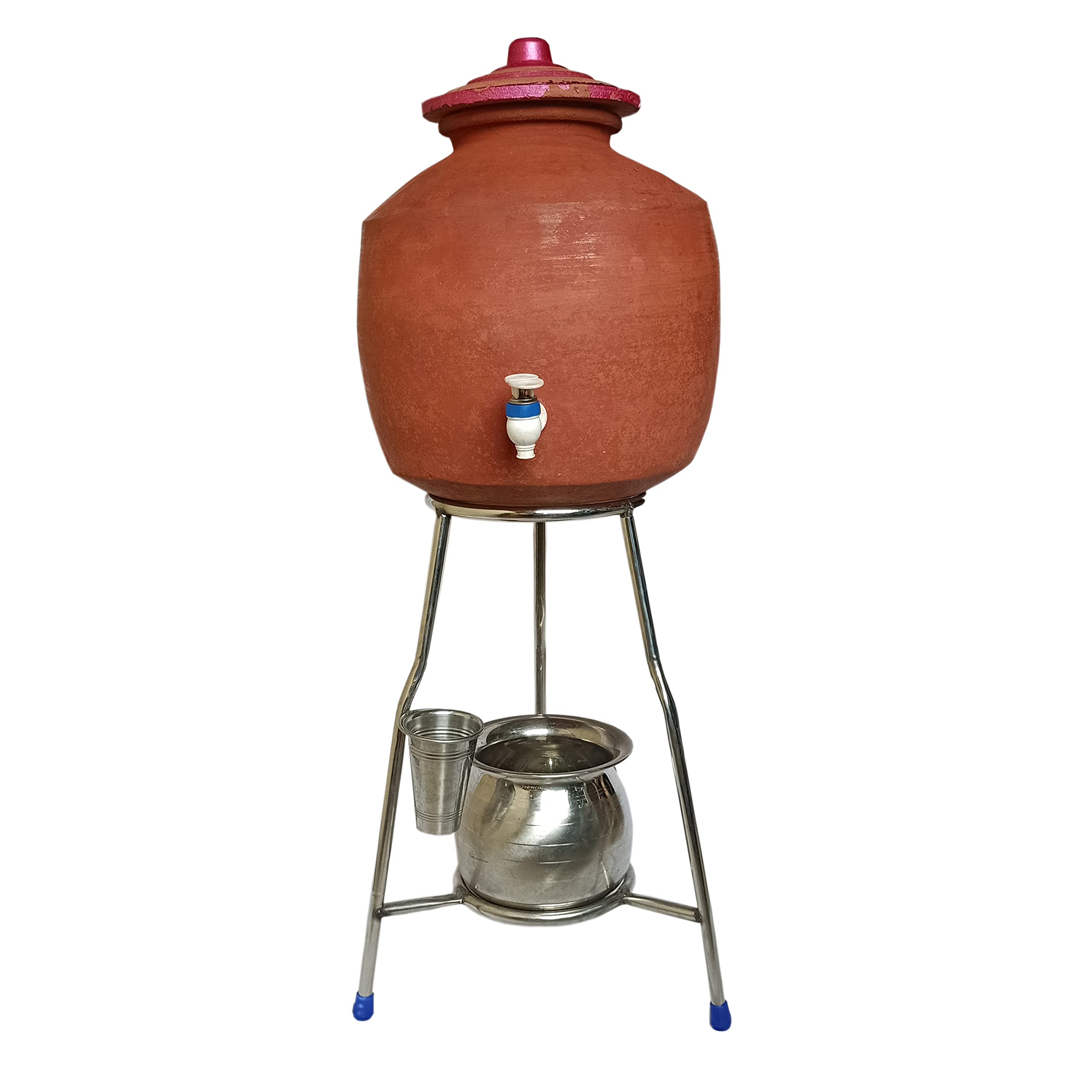 Meena Enterprises GT Water Pot Stand - Copper Matka Holder, Dispenser Stand, Round Countertop Tiered Shelf (Type 2)