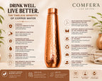 COMFERA Pure Copper Bottle, 32oz/950ml water bottle for drinking, Leakproof hammered designed bottles for Home, Gym, School & Travel, Durable, Rustproof & Handmade Bottle, Ayurvedic Cups