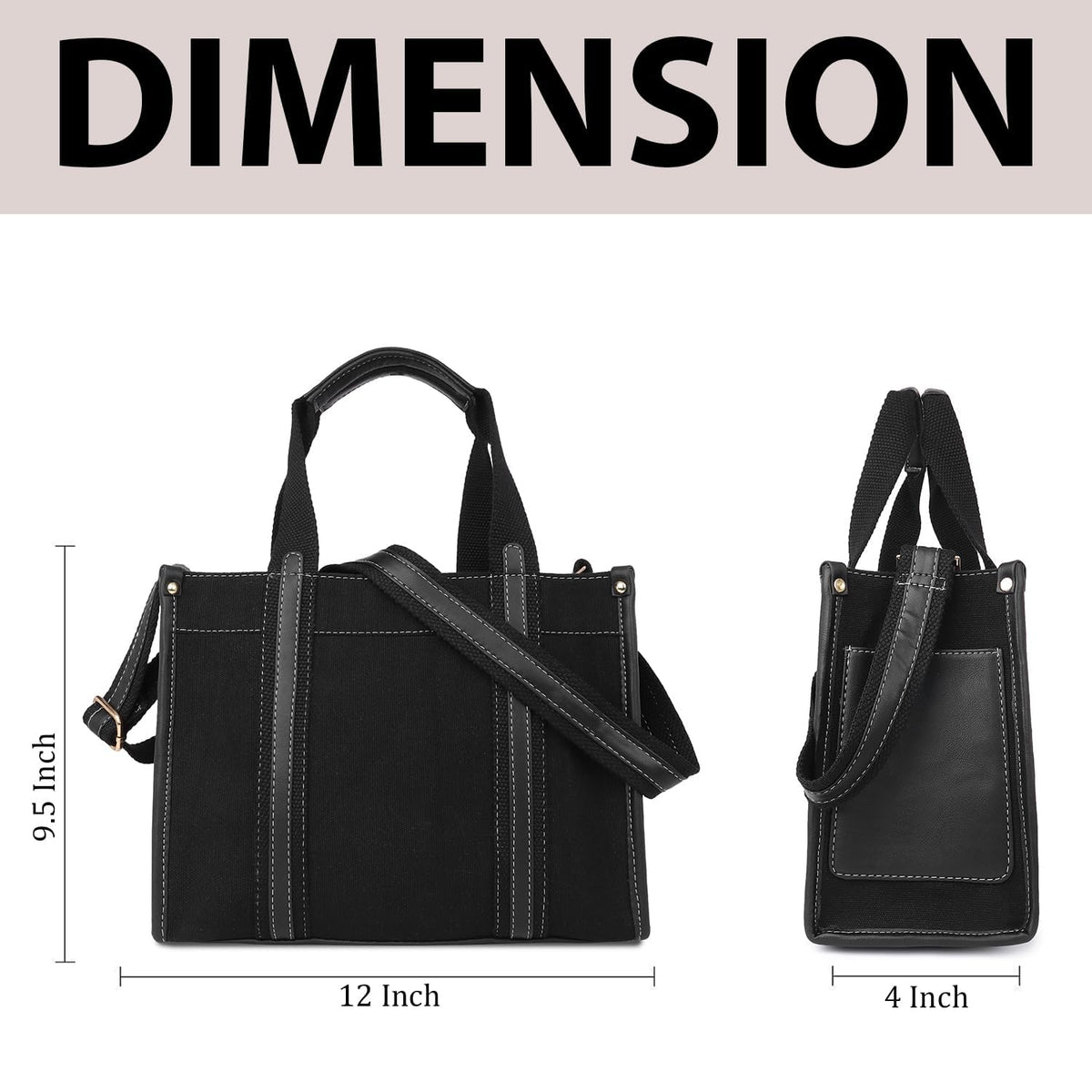 Womanix Canvas Tote Bag 12 inch Work Shoulder Bag Casual small Briefcase Handbag for Travel, Office, College (0045)