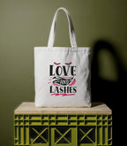 Reusable Cotton Fabric Love & Lashes Printed Tote Bag Ideal for Travel Shopping College & Office Use