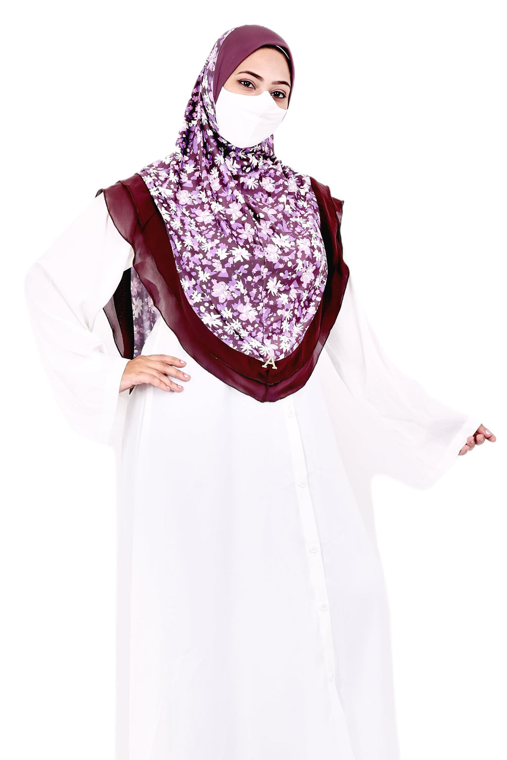 Markaz Hijab Women's Floral Printed Hijab | Ready-to-Wear Modest Headscarf | Lightweight Soft Fabric Instant Hijab | Elegant Scarf for Prayer and Casual Outfits (Purple floral, Medium)