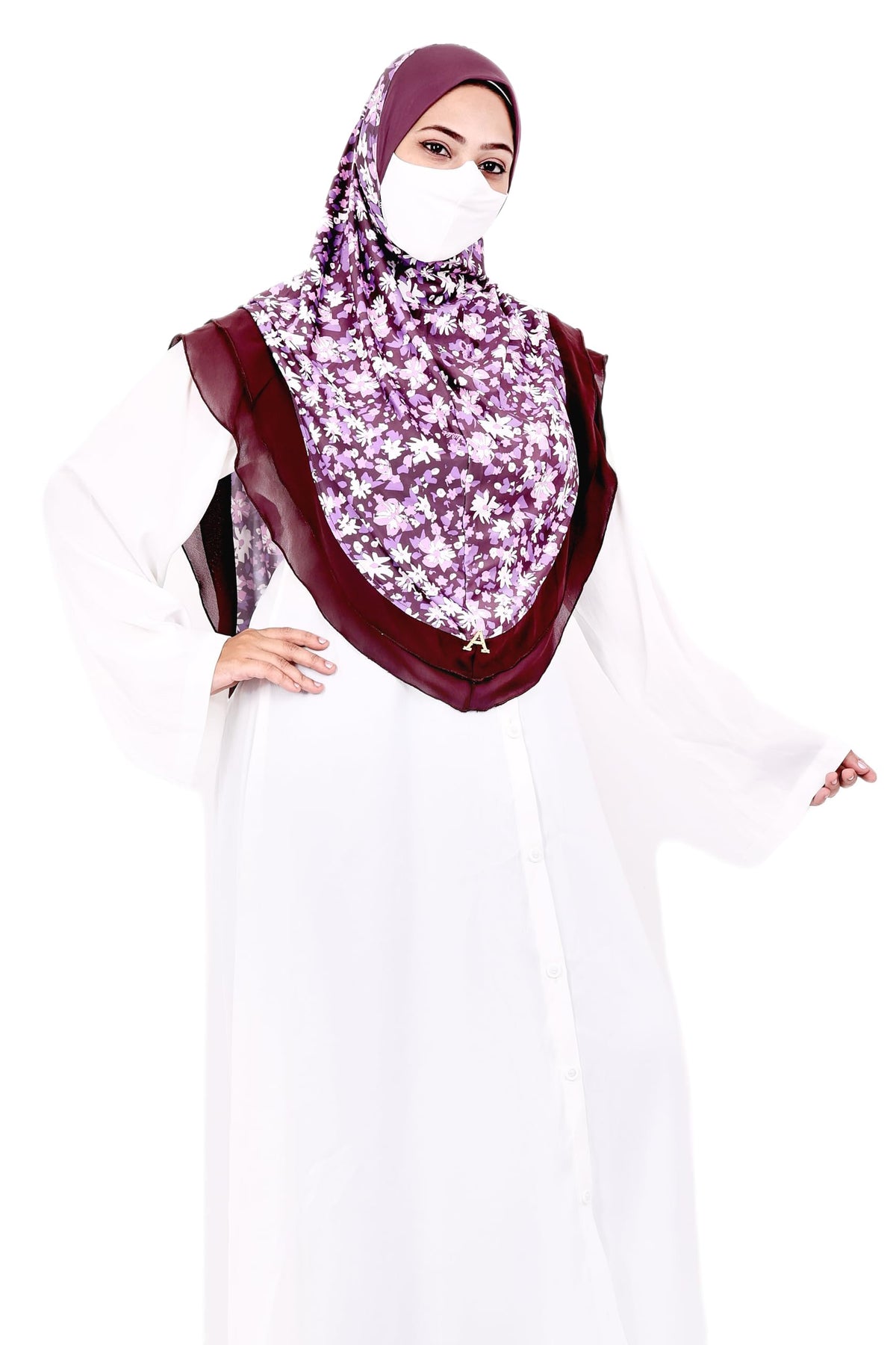 Markaz Hijab Women's Floral Printed Hijab | Ready-to-Wear Modest Headscarf | Lightweight Soft Fabric Instant Hijab | Elegant Scarf for Prayer and Casual Outfits (Purple floral, L (30))
