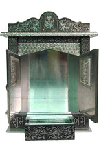 Suhanika Crafters Wooden Pooja Mandir for Home Medium Sagwan Wood Temple with Copper and Aluminum Accents Handcrafted Dev Ghar Mantapa for Home Office Prayer Room Traditional Decor Gift