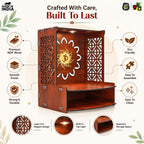 Gift Kya De Wooden Temple for Home | Pooja Mandir with LED Light, Drawer & Shelves | Wall Mounted or Tabletop Mandir with OM Logo (DIY - H-15 x L-12 x W-10.5 Inch)