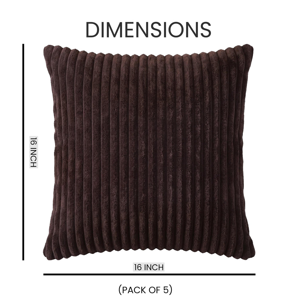 Yellow Weaves Pencil-Stripe Fur Cushion Covers | Soft Polyester | Decorative Sofa & Throw Pillow Covers | 16x16 Inches, Pack of 5 (Coffee)