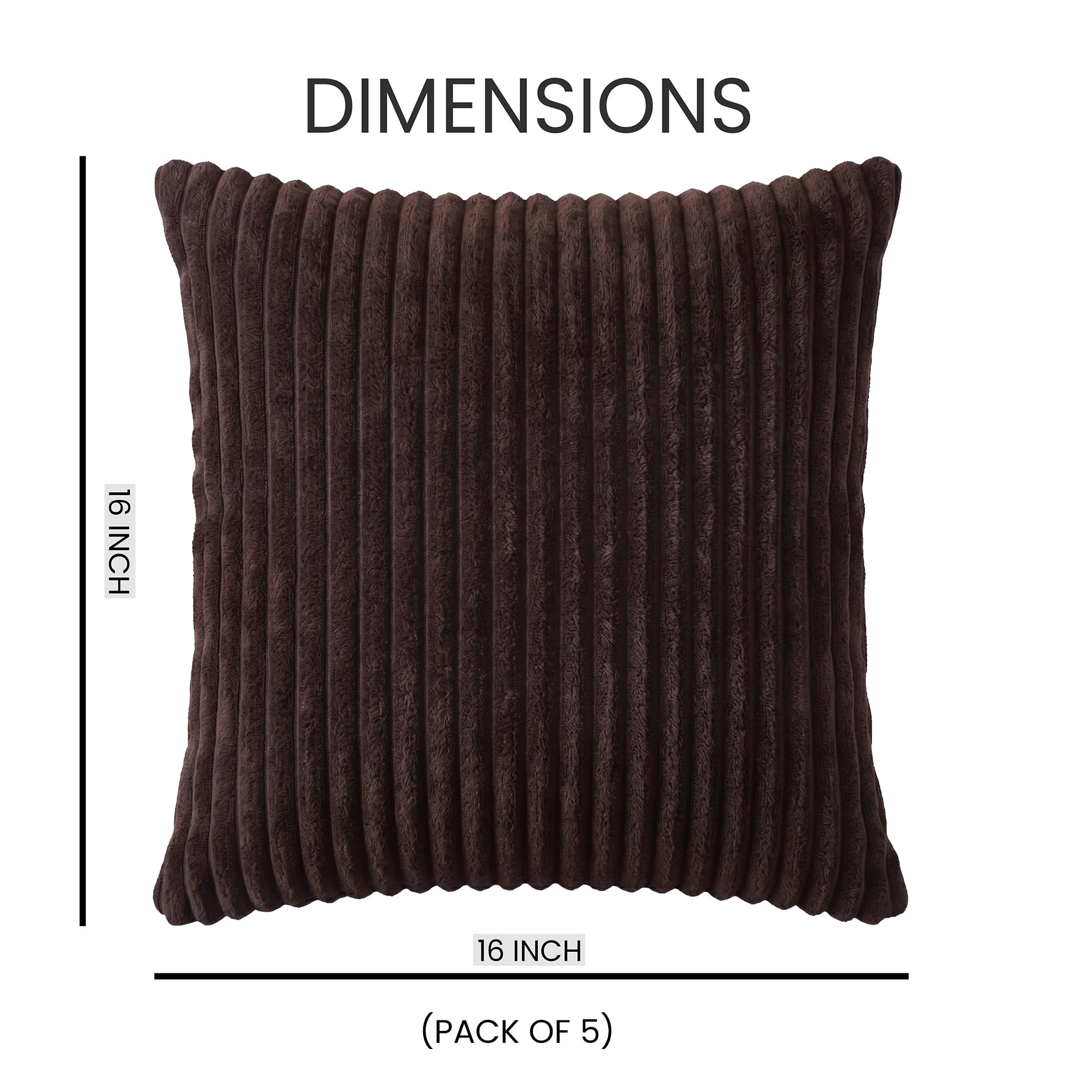 Yellow Weaves Pencil-Stripe Fur Cushion Covers | Soft Polyester | Decorative Sofa & Throw Pillow Covers | 16x16 Inches, Pack of 5 (Coffee)
