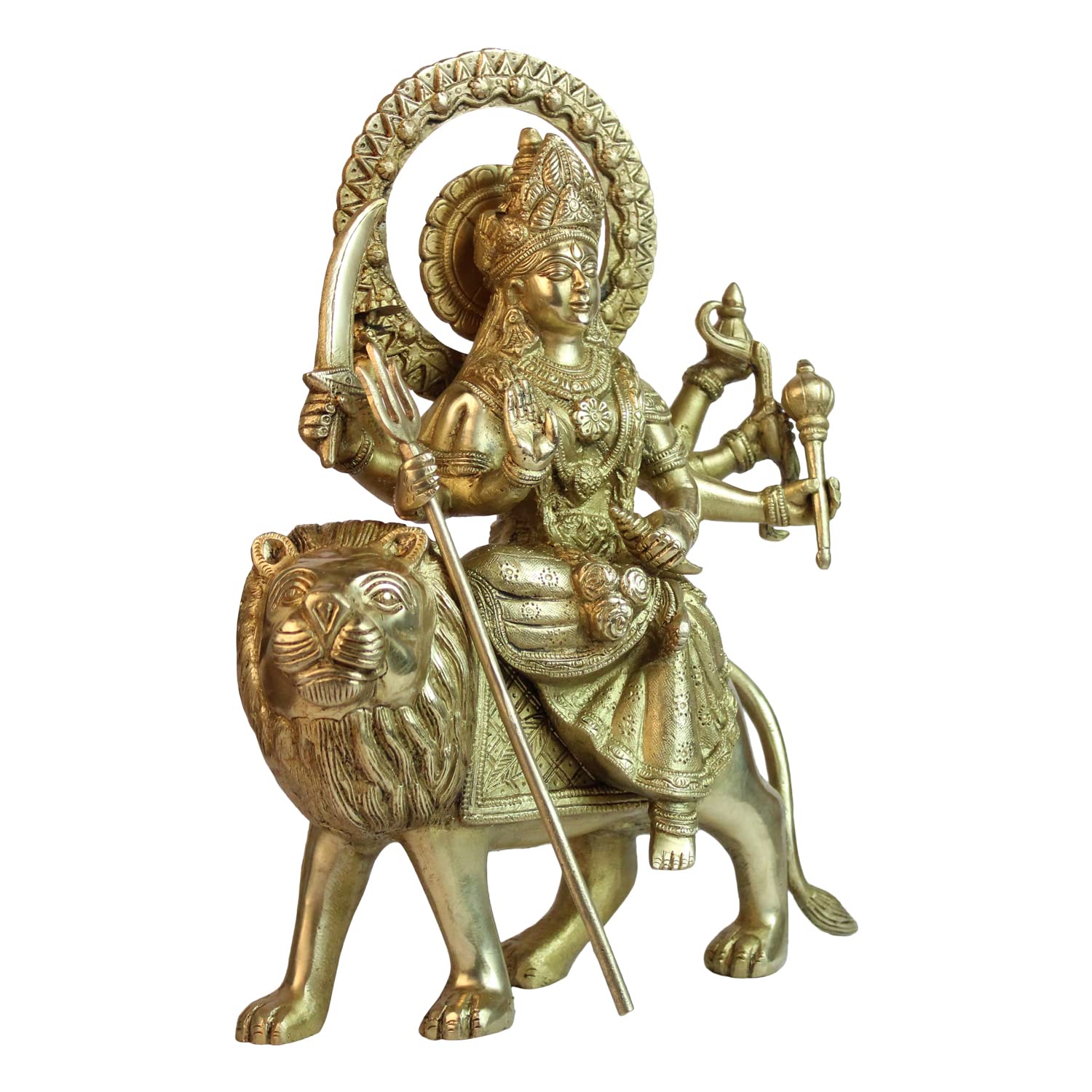 ARTVARKO Brass Maa Durga Idol Sitting On Lion Ma Sherwali Murti Devi Statue for Home Mandir Office Gift Navratra Puja 12 Inches