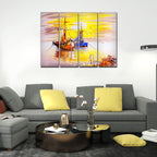 VIBECRAFTS Colorful Boats 4 Pieces Canvas Wall Painting Fitted With Wooden Frame For Home | Office | Living Room | Gifts (PTVC4Pcs1_13501)