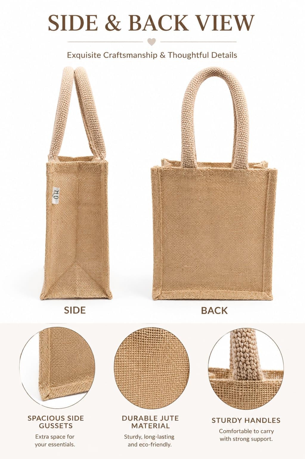 Small Jute Tote Bag with Mesh Window Panel, Natural Beige, Rope Handles, Gift Bag (Cream) Size -10 * 8 * 5