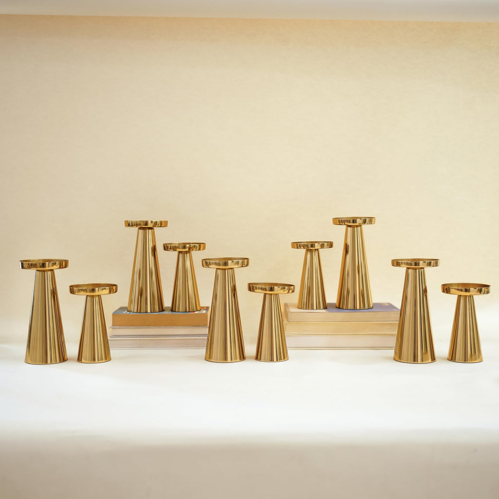 Behoma Handcrafted Gold Metal Pillar Candle Holders Pack of 5 Sets