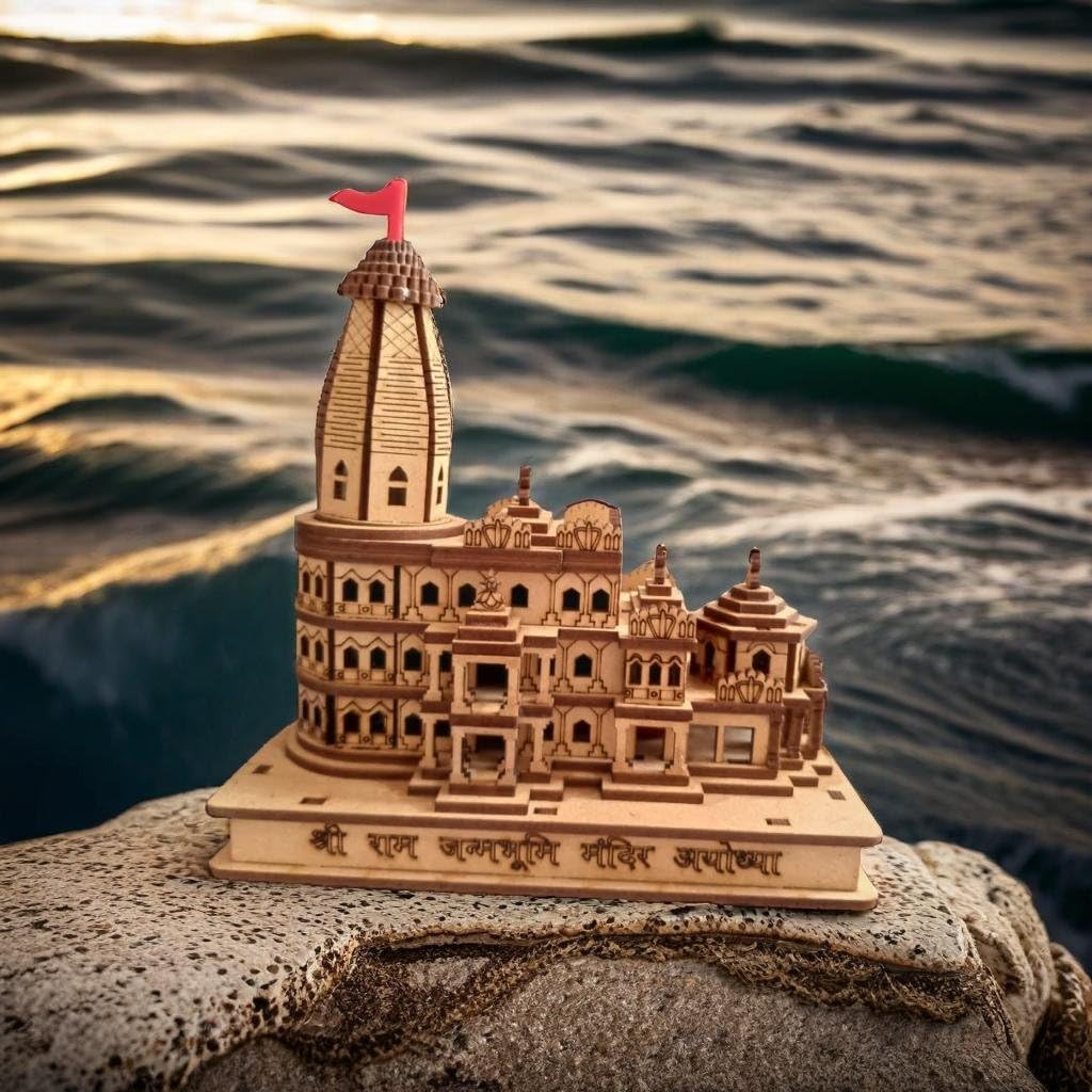 eXme Ram Mandir Ayodhya 3D Model | Ram Janmabhoomi Temple, Handcrafted Wooden | Perfect for Home Decor, Spiritual Altars, Religious Gifts, Car Dashboard Traditional Indian Ayodhya Mandir (Pack of 2)