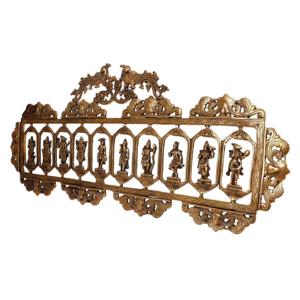 ARTVARKO Pure Brass Dashavatara Dasavatharam of Lord Vishnu Statues Ten Incarnations Avatars Wall Hangings Idol Murti Home Puja Temple Gifts 33.5 Inches