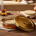 Elan Dabbahs and Days Stainless Steel Casserole for Roti, Papad, Chapati | 8.5 Inch Box for Kitchen | Chapati Box | Hot Pot Roti Box for Fresh & Warm Rotis (Copper and Antique Gold Finish)