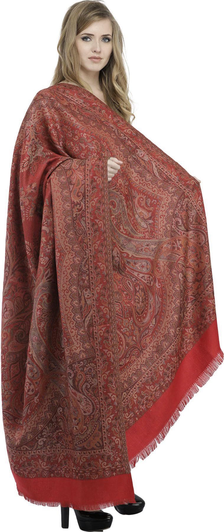 Exotic India Women's Shawl (SWL33-maroon_Multicoloured_Free Size)