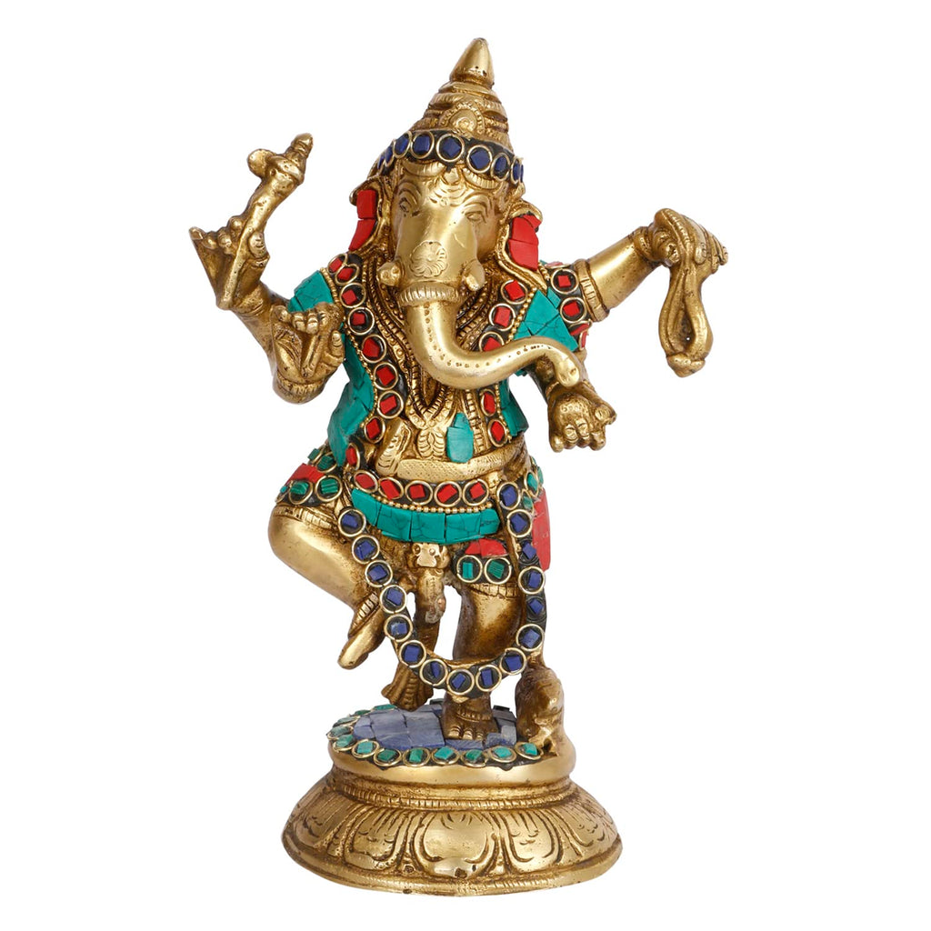 ARTVARKO Brass Lord Ganesha Idol Dancing Ganesh Bhagwan Ganpati Murti Statue for Home Office Decor Entrance Good Luck Wedding Gift 9 Inches