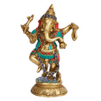 ARTVARKO Brass Lord Ganesha Idol Dancing Ganesh Bhagwan Ganpati Murti Statue for Home Office Decor Entrance Good Luck Wedding Gift 9 Inches