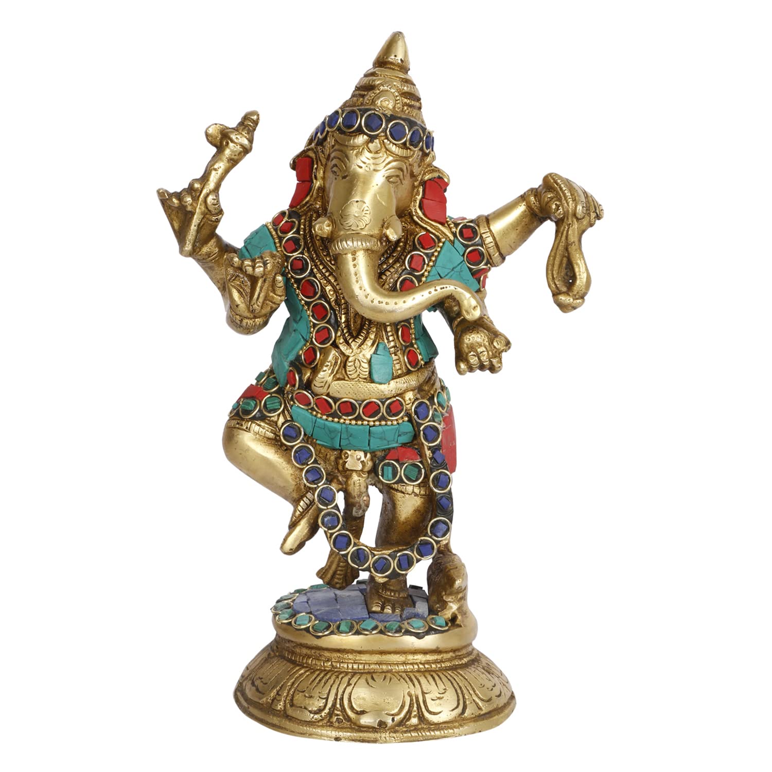 ARTVARKO Brass Lord Ganesha Idol Dancing Ganesh Bhagwan Ganpati Murti Statue for Home Office Decor Entrance Good Luck Wedding Gift 9 Inches