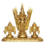 ARTVARKO Brass Tirupati Balaji Statue with Shanku Chakra Sri Venkateshwara Idol Venkateshwar Figurine for Home Office Gold Color 4 Inch.
