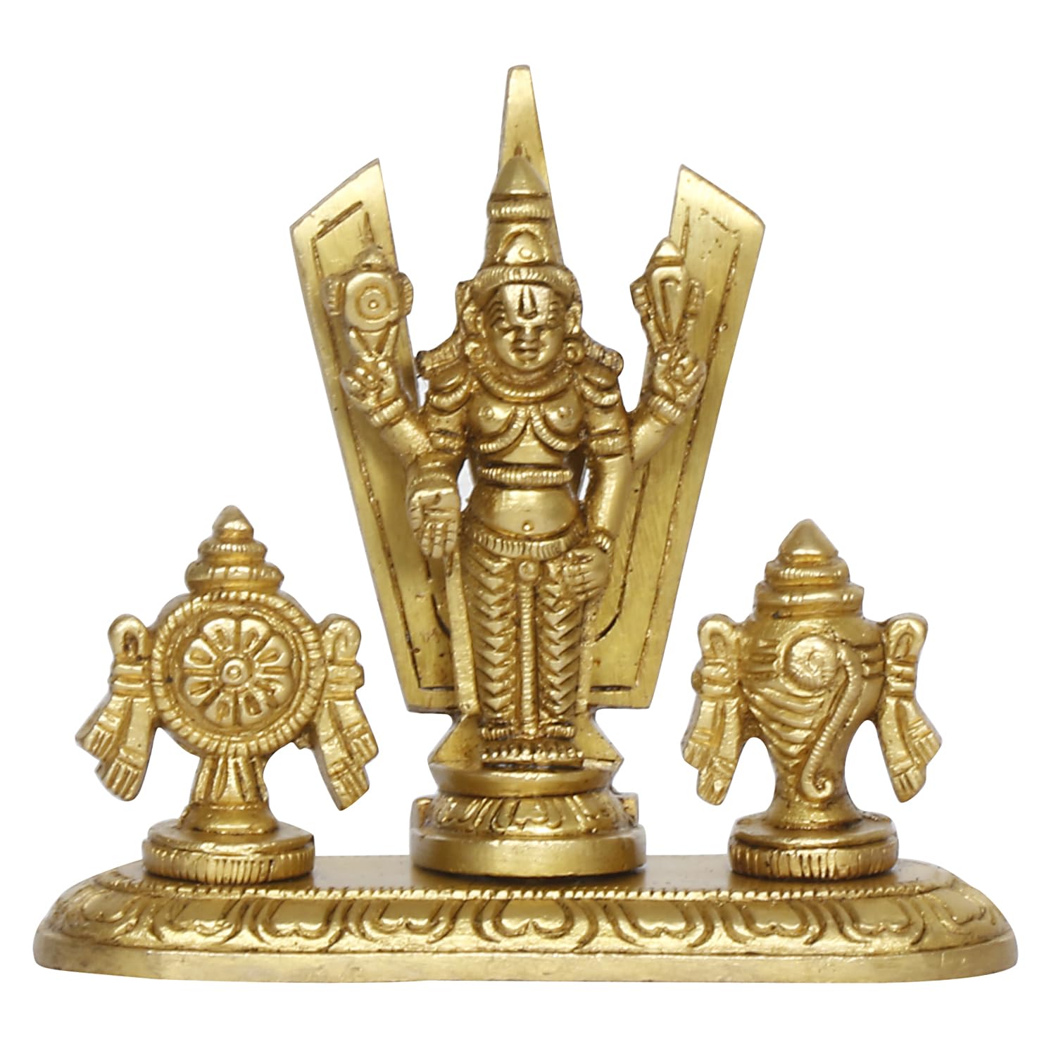 ARTVARKO Brass Tirupati Balaji Statue with Shanku Chakra Sri Venkateshwara Idol Venkateshwar Figurine for Home Office Gold Color 4 Inch.