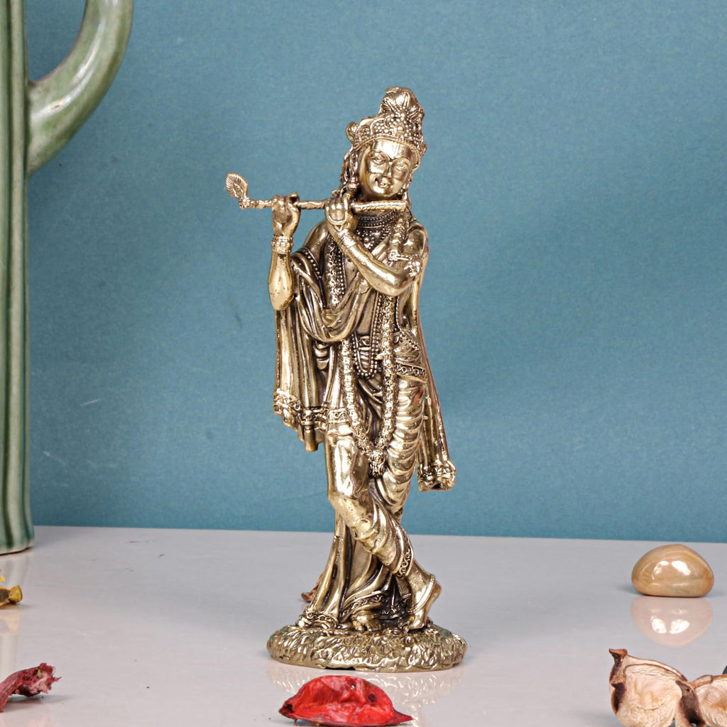 ARTVARKO Brass Krishna Idol Statue Playing Flute for Puja Mandir Krishna Murti 6 Inch