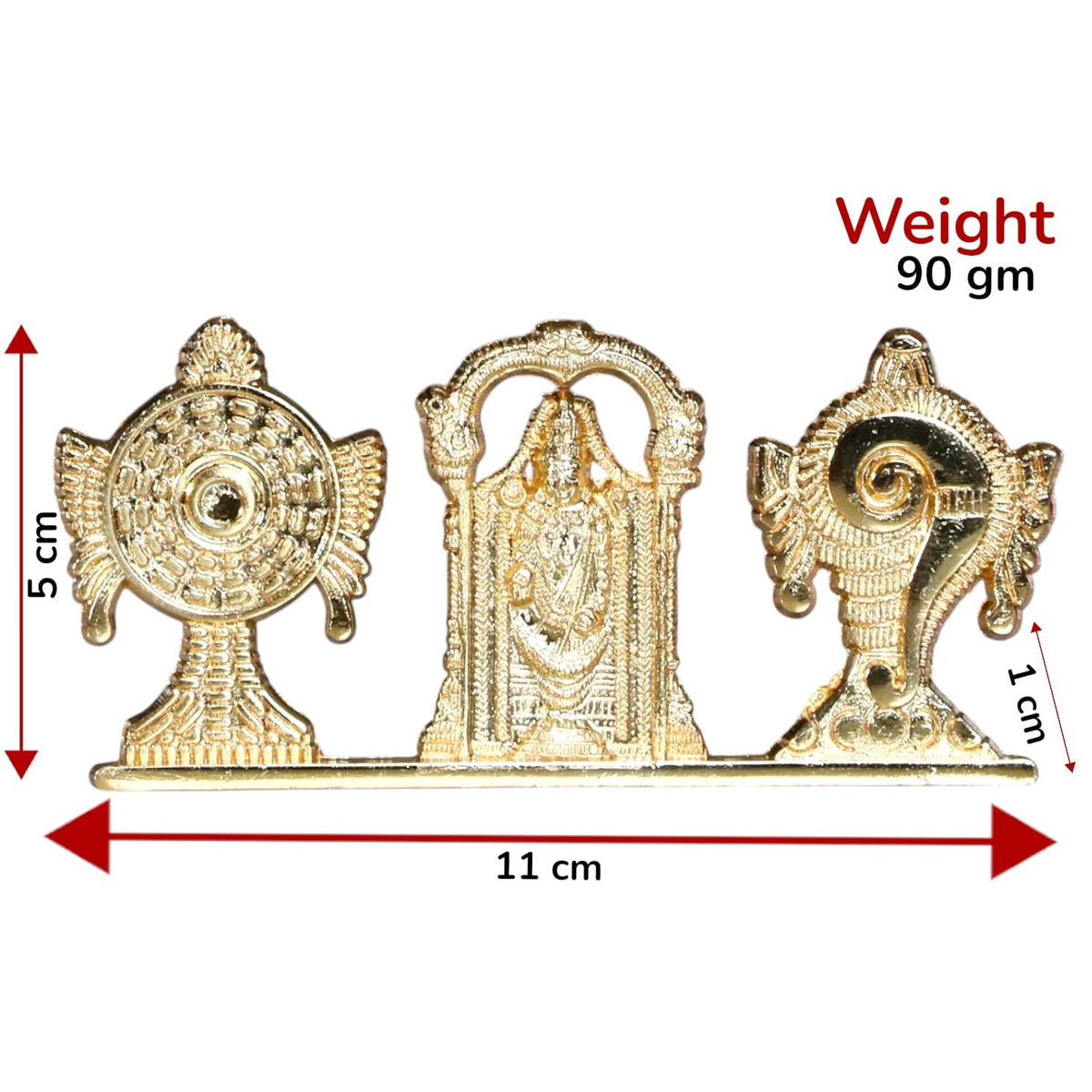 KridayKraft Tirupati Balaji Symbol Stand Shankh Chakra with Balaji Statue Gold Plating Antique Decorative for Car Dashboard Home & Office Table Showpiece Figurines,Religious Gift Idol, 5 x 1 Cm