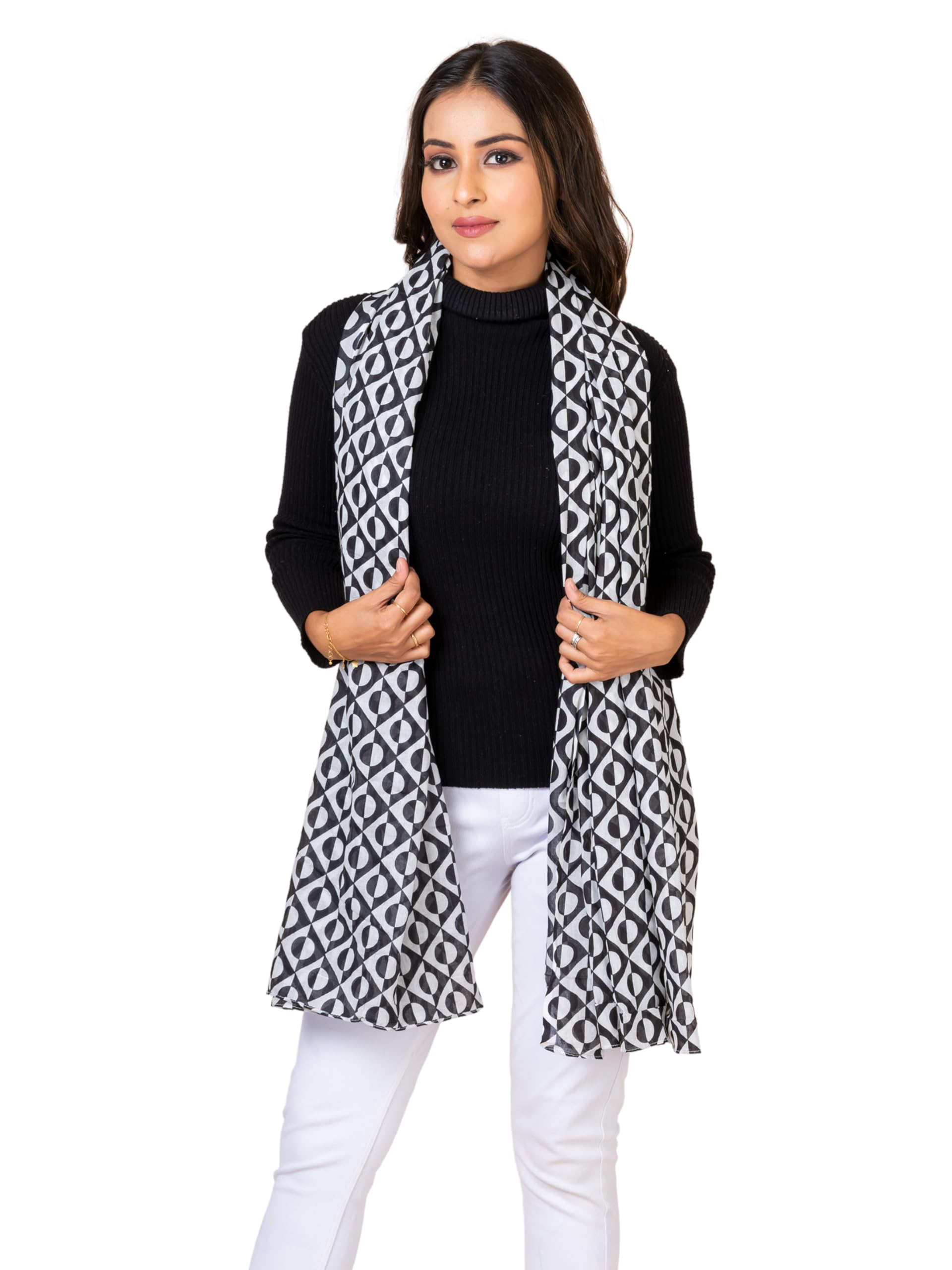 AQVA Printed Cotton Scarf for Women Stylish (Eclipse Black) | Head and Face Cover Scarf for Girls with 100% Cotton | Soft & Lightweight Scarves/Stoles for all Weather (72 x 43 in)