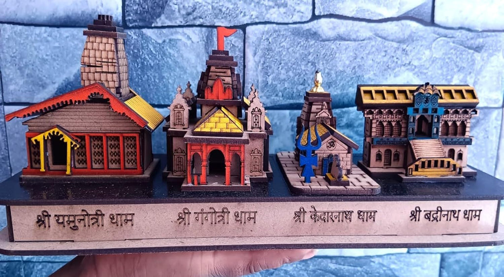SriMaa Ventures Handcrafted Wooden Char Dham Mandir 3D Replica for Home Temple, Car Dashboard