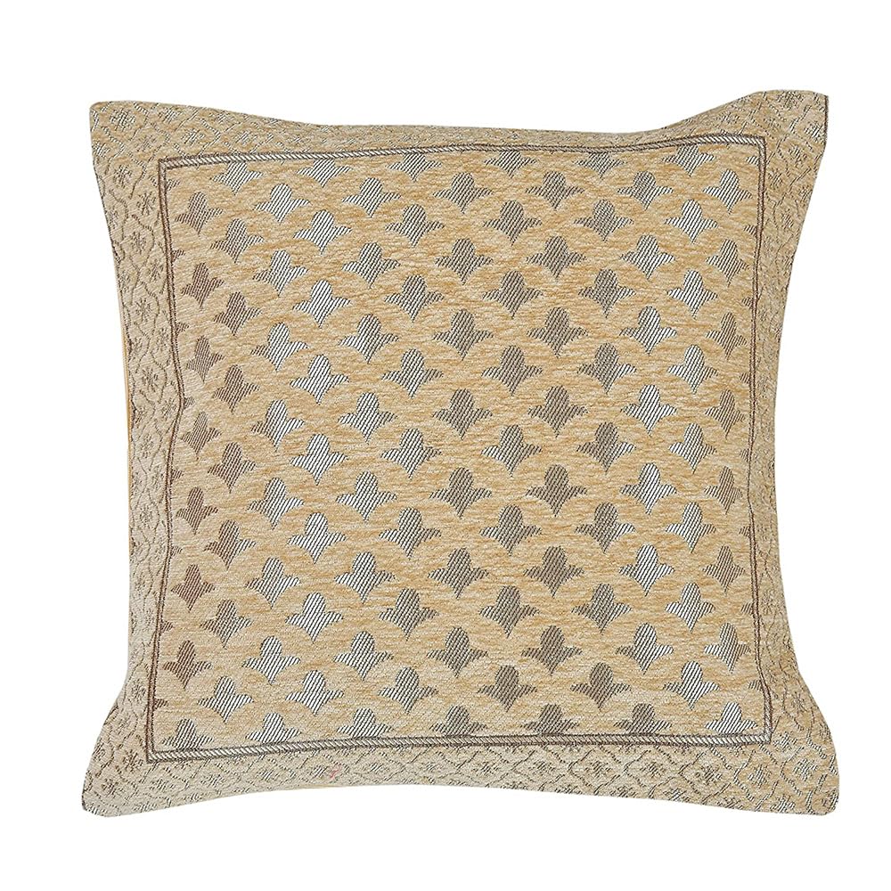 DECOMIZER Jacquard Geomteric Cushion Covers 24 Inch X 24 Inch Set Of 2 Ethnic Motifs Cushion Covers,Design- Star,Color- Beige, 240 TC