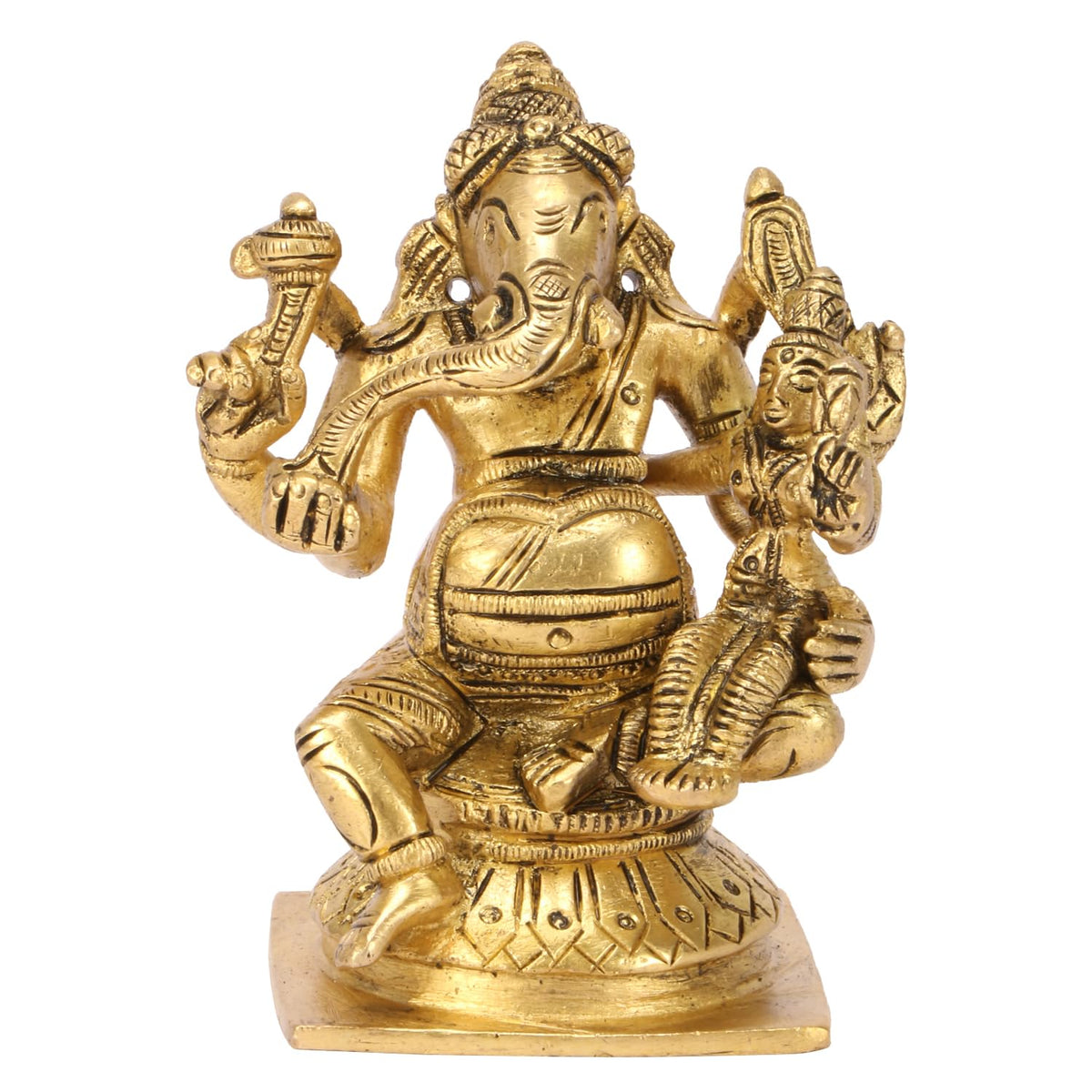 Artavrko Brass Ganesha with Goddess Sri Shakti Ganapati God Statue for Home Decor Puja and Gift Height 3.5 Inch