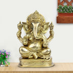 ARTVARKO Brass Lord Ganesha Murti in Blessing Posture Sitting with Modak Big Ganesh Bhagwan Idol Ganpati Metal Statue (Gold 11 Inch 6.6 Kg)