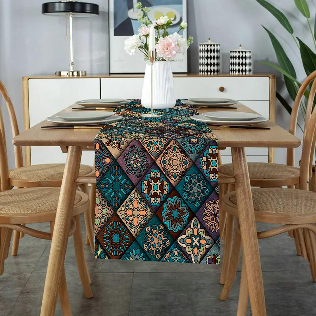 Furnishya Table Runner for 8 Seater Dining Table - Modern Decorative & Washable Runner for Dining | 13 X 86 Kafalo