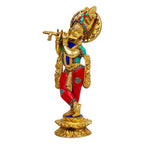 SVARUP Brass Krishna Statue for Living Room Showpiece in Multi Color Height 12 Inch