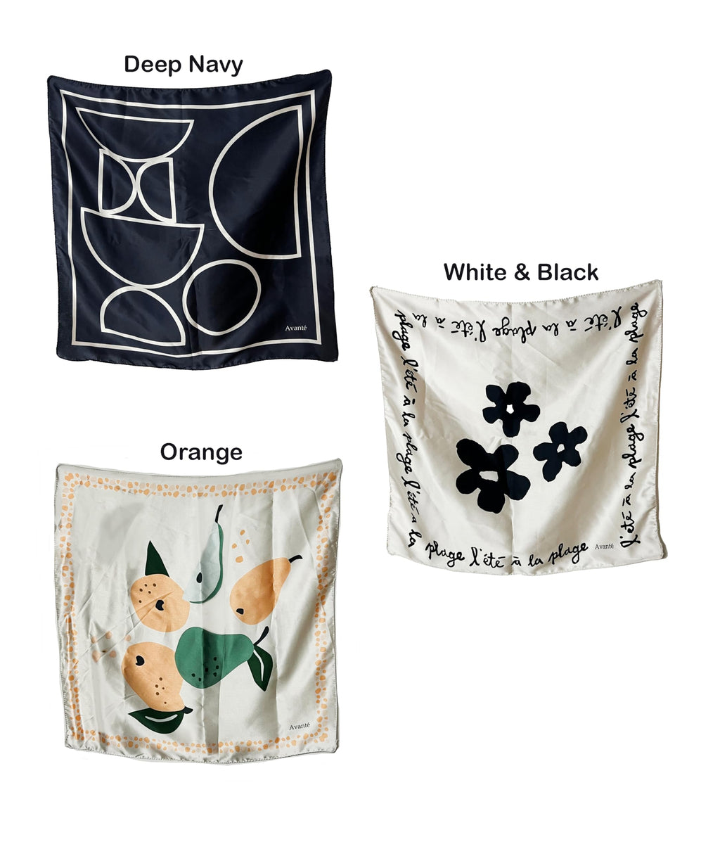NK Textiles Women's Floral Geometric Drawing Printed Square New York Style Satin Head Scarf - Neck Scarf (22x22) (3-Piece Set)