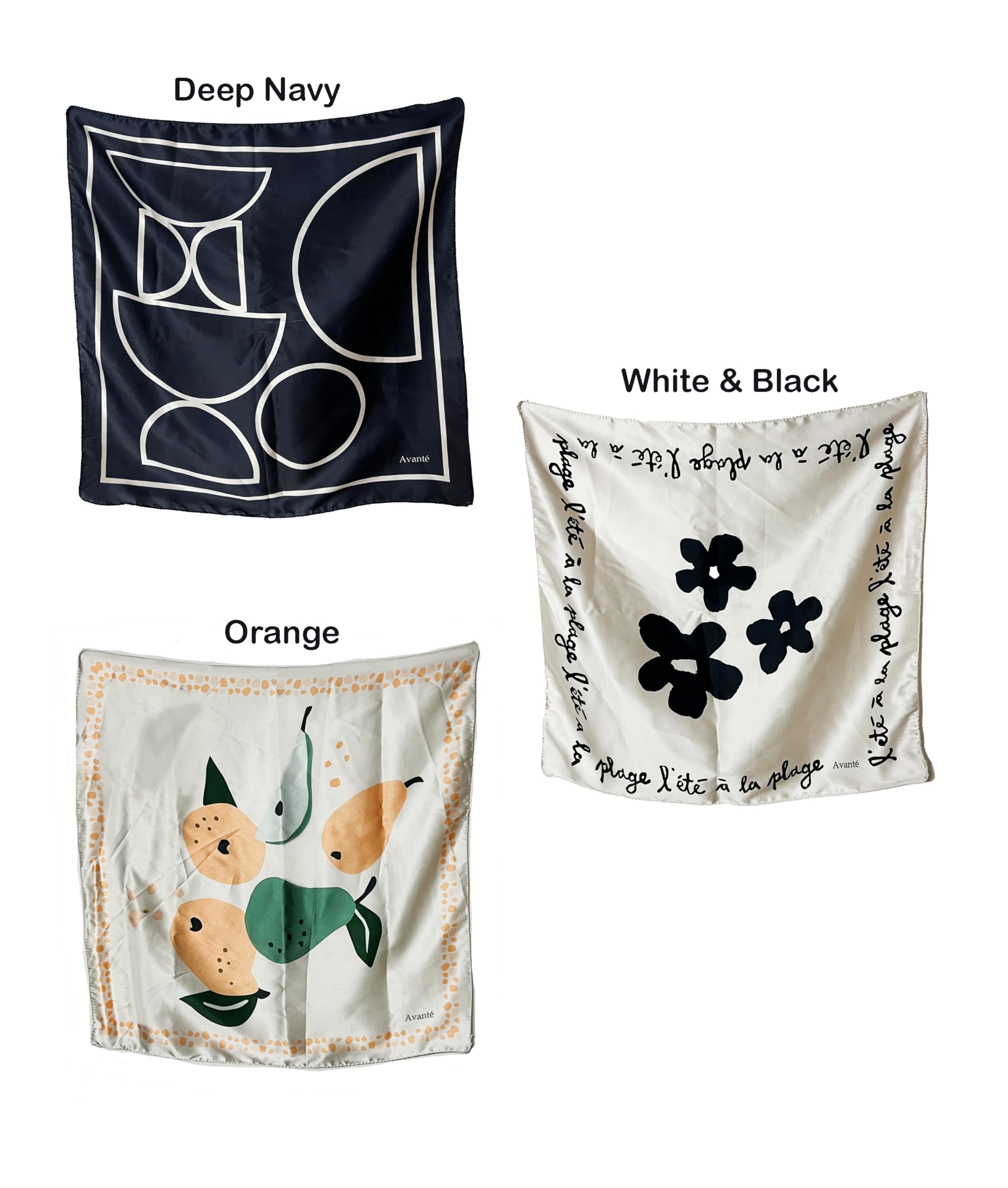 NK Textiles Women's Floral Geometric Drawing Printed Square New York Style Satin Head Scarf - Neck Scarf (22x22) (3-Piece Set)