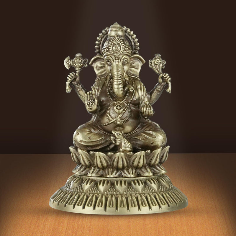 Shilpkala Brass Ganesh Idol 2.7 Inch - Exquisite Fine Detailing, Premium Brass Murti for Mandir, Luxury Home Decor, Statue, Spiritual Gift for Daily Worship, Housewarming & Festival Gift, (Brown)