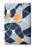 Divine Casa 120 GSM Microfiber Single Dohar | Soft & Lightweight Throw Blanket | Cozy & Breathable | All-Season Comfort | 210 x 140 CM | Geometric Pattern | Blue-Grey & Orange Kafalo