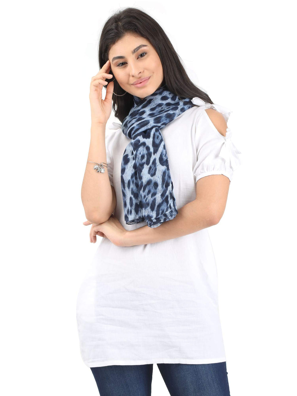 FabSeasons Women's Bold Leopard Printed Scarf, Stole & Shawl | Lightweight Cotton Fabric | Soft, Large Size Neck Wrap Accessory for All Seasons | 80 x 180 Cms