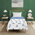 Urban Space 100% Cotton Malmal Single Bed Dohar, All Season Reversible Blanket, Soft, Lightweight and Breathable Ac Dohar/Quilt/Blanket/for Bed, Couch Sofa AC Blanket (58 x 95 inch, Ocean Boats Blue) Kafalo