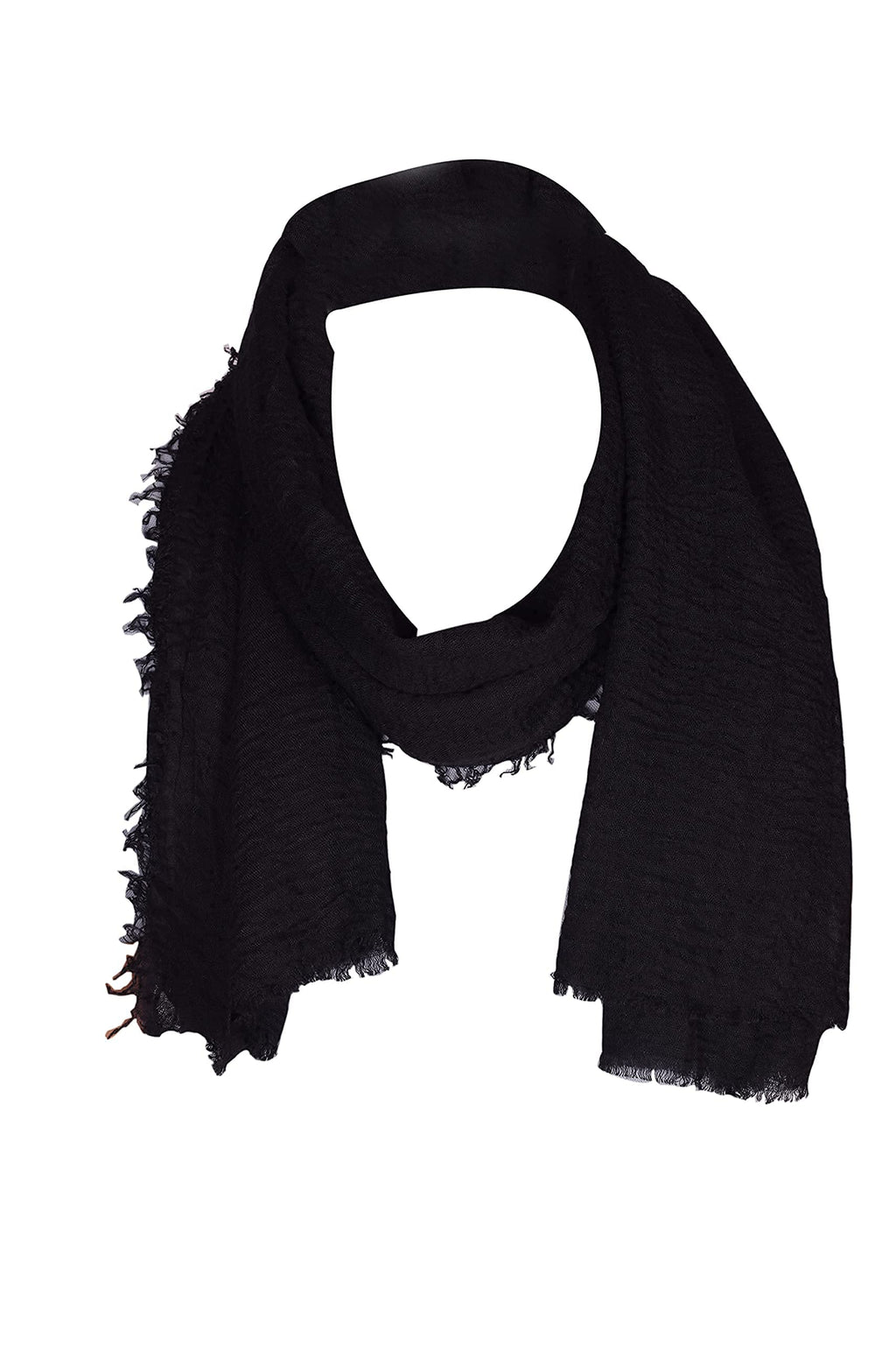 Iba & Isba Women's Plain Crinkled Scarves, Stoles, Hijab (76 x 36 inch) (Black)