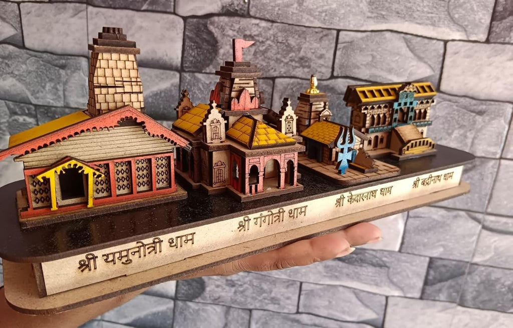 SriMaa Ventures Handcrafted Wooden Char Dham Mandir 3D Replica for Home Temple, Car Dashboard