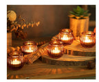 SPHINX Glass Votive Candle Holder for Home Decorations, for Weddings, Dinner Parties, Candle Light Dinners, Gift - (Amber, Ribbed Round, 2 Pieces)