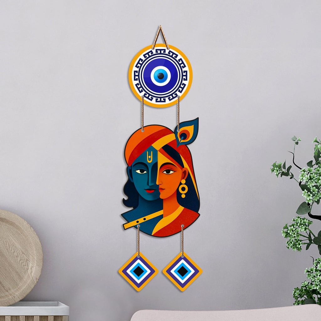Artvibes Radha Krishna Artistic Evil Eye Wall Hanging for Home Entrance Decor | Nazar Battu Protection Hanging for Living Room Bedroom Temple | Vastu Positive Energy Decorative Gift (WH_8576N)
