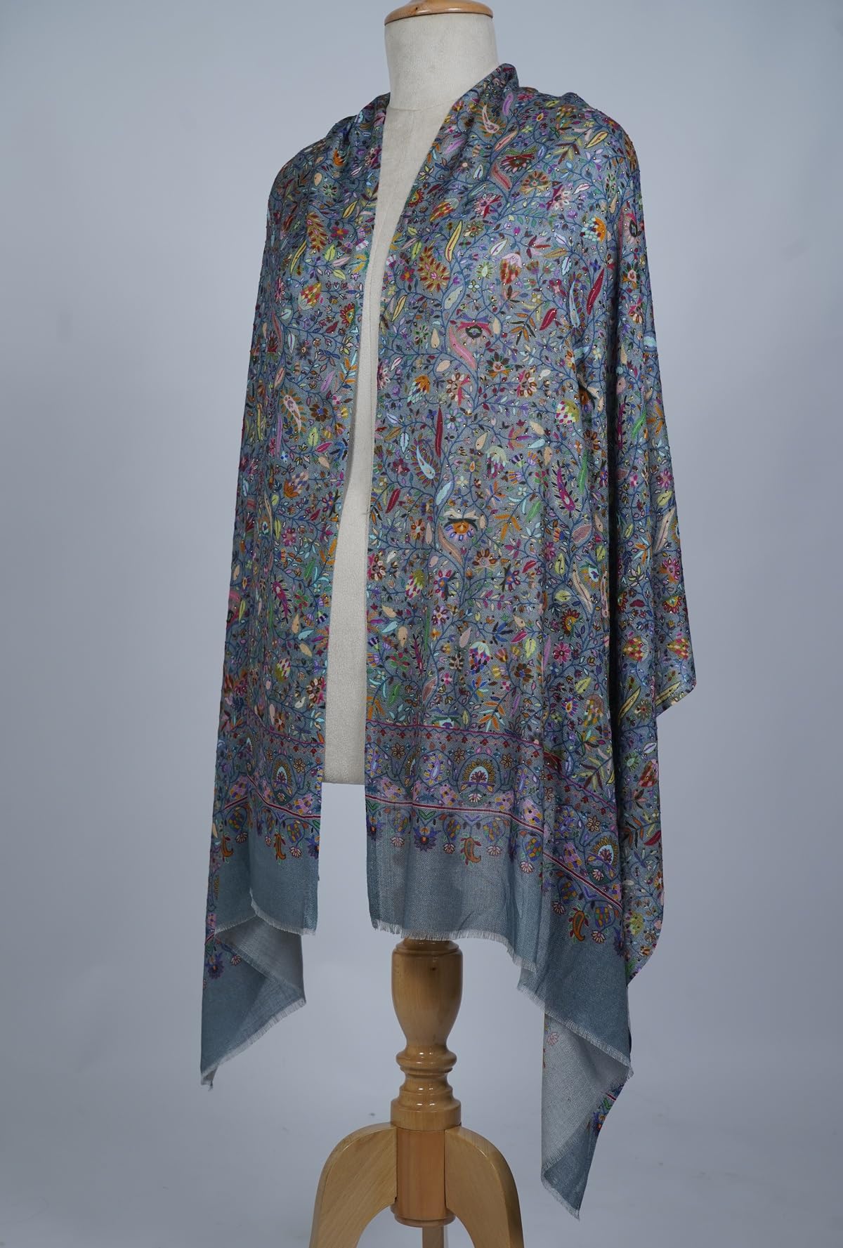 VIC Cashmere Silk Modal Digital Print Crystal Highlight Stole for Women - Steel Blue Multi – Soft Lightweight Luxury Designer Shawl Wrap, 70 x 200 cm | VIC-CSM-DPPAC7202