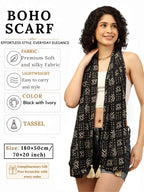 KE KANHA EXPORTS Scarf for Women Boho | Border Print Stylish | Stole for Women Breathable Summer Beach Wrap with Tassels | Multicolour |180 x 50 cm FREE Scrunchie Included