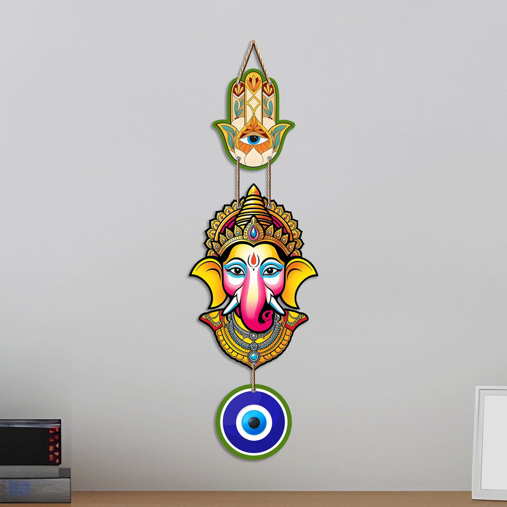 Artvibes Siddhivinayak Evil Eye Wall Hanging for Home Entrance Decor | Nazar Battu Protection Wall Art for Living Room Bedroom Temple Office | Vastu Good Luck Positive Energy Gift (WH_8556N)